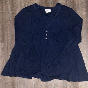 Style & Co. Navy Long Sleeve Tee with Button Accents